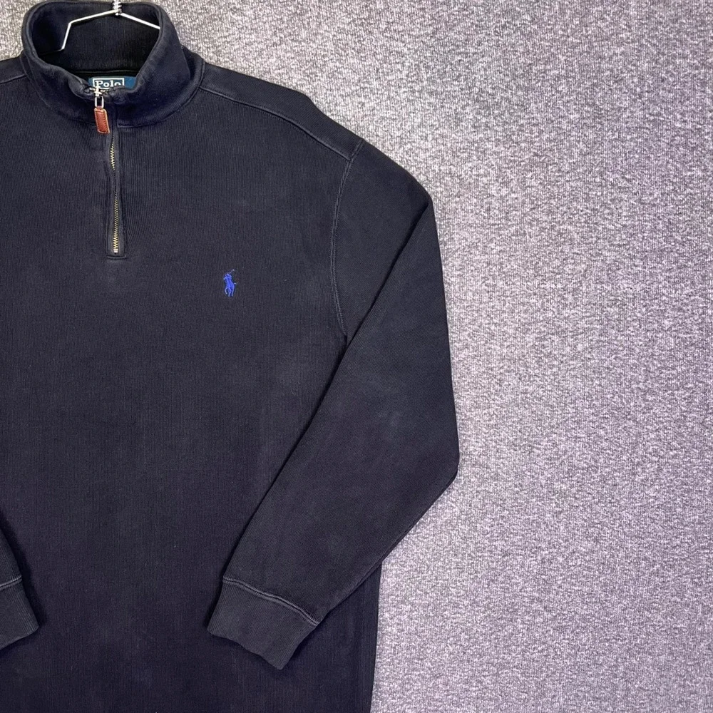 Polo Ralph Lauren Quarter Zip Pullover Mens L Black Cotton Casual Mock Neck Pony